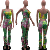 EVE Sexy Print Top Folds Pants Two Piece Set XYKF-9196-1