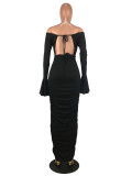 EVE Temperament Sexy Solid Color Backless Flare Sleeve Folds Suits SMD-2028
