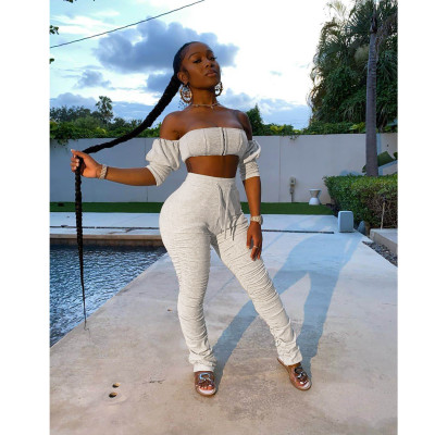 EVE Sexy Off Shoulder Stacked Pants Two Piece Sets ASL-6275