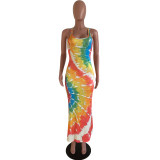 EVE Tie Dye Spaghetti Strap Backless Slip Maxi Dress ARM-8188