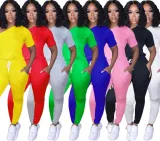 EVE Oblique Shoulder Solid Color Slim Sports Jumpsuit SFY-140
