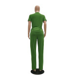 EVE Solid Short Sleeve Two Piece Pants Set TR-1049