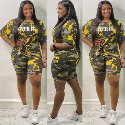 EVE Plus Size 5XL Camouflage Letters Two Piece Set OSM2-4202