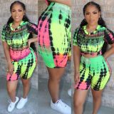 Tie Dye Print T Shirt And Shorts Two Piece Suits WY-6644