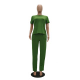 EVE Solid Short Sleeve Two Piece Pants Set TR-1049