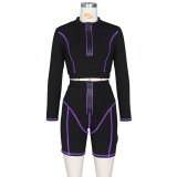 EVE Casual Sporty Long Sleeve Zipper High Waist Shorts Set ZSD-0289