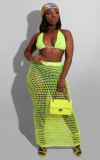EVE Sexy Grid Perspective Knitted Cutout Beach Smocked Suits ZSD-068