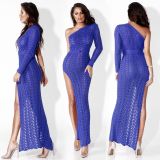 EVE Sexy Off The Shoulder Cutout High Slit knitted Dress ZSD-013