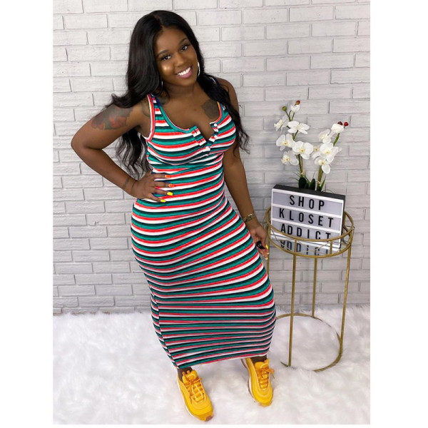 EVE Plus Size 5XL Striped Sleeveless Maxi Dress YFS-3505