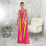 EVE Colorful Stripe Sashes Loose Long Slip Dress SMR-9304