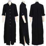 EVE Solid Long Sleeve Button Maxi Shirt Dress SMR-9620