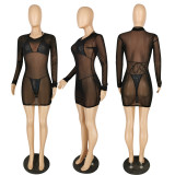 Sexy 3Pcs Swimsuit Hot Drilling Bikini Sets+Mesh Dress YIS-507