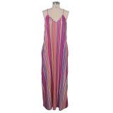 EVE Colorful Stripe Loose Maxi Slip Dress Without Headscarf SMR-9308
