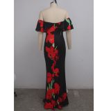 EVE Floral Print Slash Neck Slim Maxi Dress SMR-9274