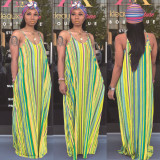 EVE Colorful Stripe Loose Maxi Slip Dress Without Headscarf SMR-9308