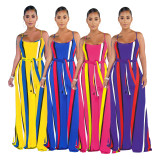 EVE Colorful Stripe Sashes Loose Long Slip Dress SMR-9304