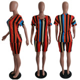 EVE Plus Size Colorful Striped Two Piece Shorts Set BLI-2061