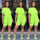 EVE Solid O Neck T Shirt And Shorts Two Piece Sets XMY-9171