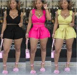 EVE 2019 Summer Solid Color Flounced Shorts Sets 2 Pieces MDF-5052