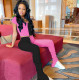 EVE Contrast Color Short Sleeve Split Leg Ruched Pants Suit MDF-5124