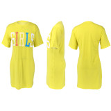 EVE Letter Print O Neck Short Sleeve T Shirt Dress XMY-9246