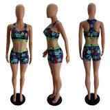 EVE Sexy Printed Tank Tops Shorts Two Piece Suits LSL-8038