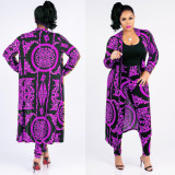 EVE Plus Size Printed Long Cloak+Pants Two Piece Suits XMY-9041