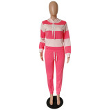 EVE Plus Size Striped Hoodies Long Pants 2 Piece Sets XMY-6005