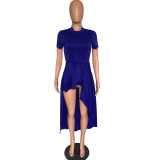 EVE Plus Size Solid Ruffled Irregular High Low Long Dress XMY-9033