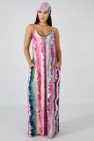EVE Colorful Striped Sashes Loose Maxi Slip Dress XMY-9034