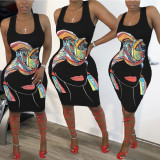 EVE Casual Printed Sleeveless Slim Knee Length Dress BGN-089
