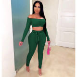 EVE Solid Slash Neck Crop Tops And Pants 2 Piece Sets ZSD-0300