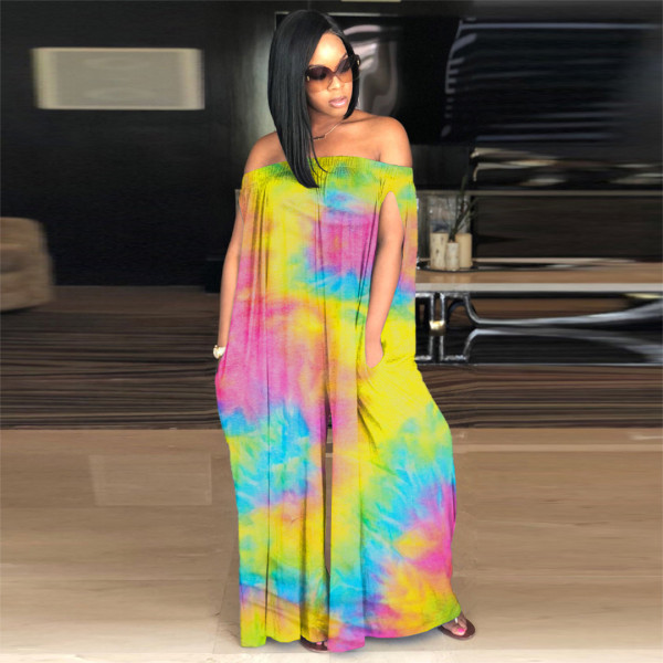 EVE Tie Dye Slash Neck Loose Jumpsuits Plus Size 4XL MEI-9098