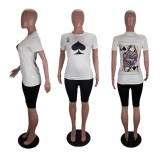 EVE Plus Size Poker Print O Neck Short Sleeve T Shirts BLI-2081