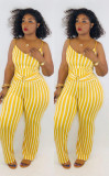 EVE Plus Size 4XL Sexy Stripe Suspenders Jumpsuits LM-8162