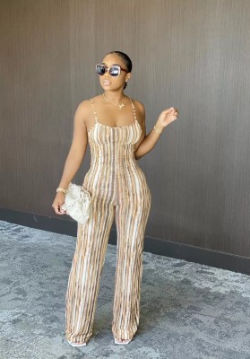 EVE Sexy Striped Backless Strap One Piece Jumpsuits YM-9215
