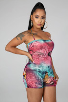 EVE Tie Dye Butterfly Print Strappy Backless Rompers BS-1197