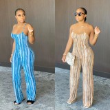 EVE Sexy Striped Backless Strap One Piece Jumpsuits YM-9215