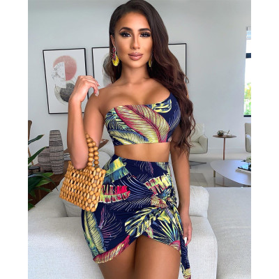 Sexy Printed Off Shoulder Two Piece Skirt Set SHE-7192
