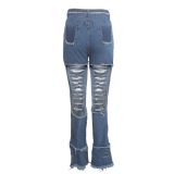 EVE Plus Size Denim Ripped Hole High Waist Flared Jeans HSF-2083
