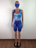 EVE Casual Tie-dye Sleeveless Top Shorts Two Piece Set (including mask) LX-2076