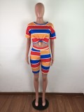 EVE Fashion Casual Stripe T-shirt Shorts Two Piece Set LX-6870