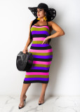 EVE Colorful Stripe Strappy Backless Midi Dress TR-1056