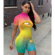 EVE Tie Dye Lips Print Short Sleeve Fitness Rompers OY-6199