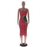 EVE Tie Dye Print Sleeveless Split Slim Midi Dress YN-1012