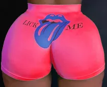 EVE Plus Size Tongue Print Fitness Yoga Skinny Shorts SHD-9301