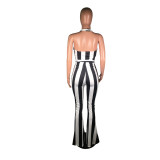 EVE Sexy Fashion Halter Backless Striped Flare Jumpsuit With Belt BS-1205