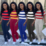 EVE Casual Striped Short Sleeve Stacked Pants 2 Piece Sets TK-6101