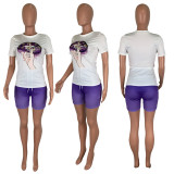 EVE Plus Size Casual Sports Lips T-shirt Gradient Shorts Set ML-7345