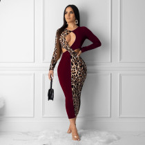 EVE Plus Size Leopard Print Patchwork Cut Out Slim Maxi Dresses YNB-7043-1